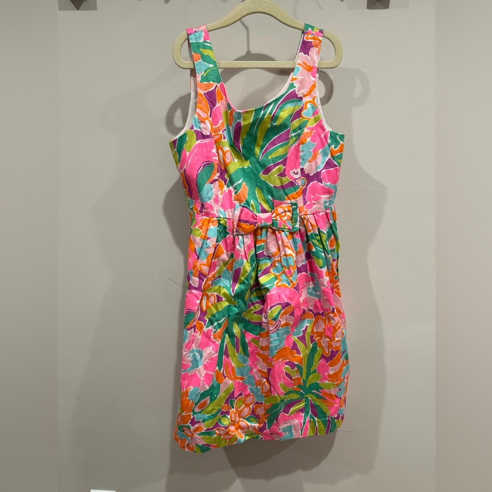 Lilly Pulitzer Girls Kingston Flamingo Floral Tropical Bow Dress Size 12